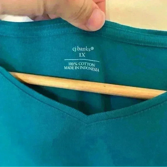 CJ Banks Three Quarter Length Long Sleeve Shirt Turquoise Blue/Green Size 1X - Picture 3 of 3